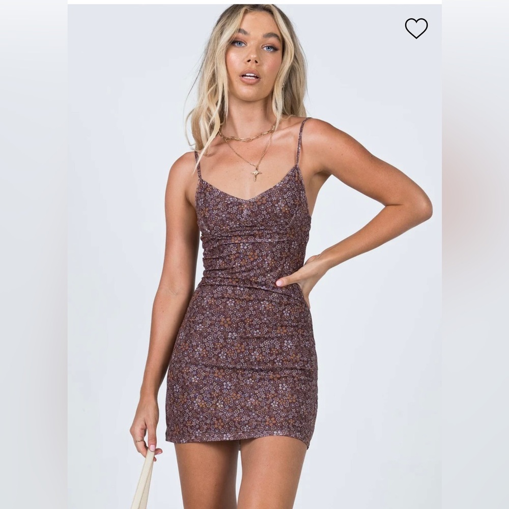 Princess Polly Motel Tintin Dress-flower garden brown